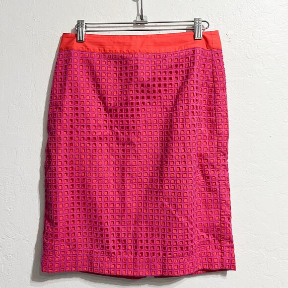 Talbots Skirt Womens 2 P Lattice Pencil Knee Skirt Magenta Orange Cotton Petite - Picture 1 of 6